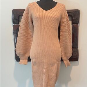 Chic Khaki Long Sleeve Knit Dress